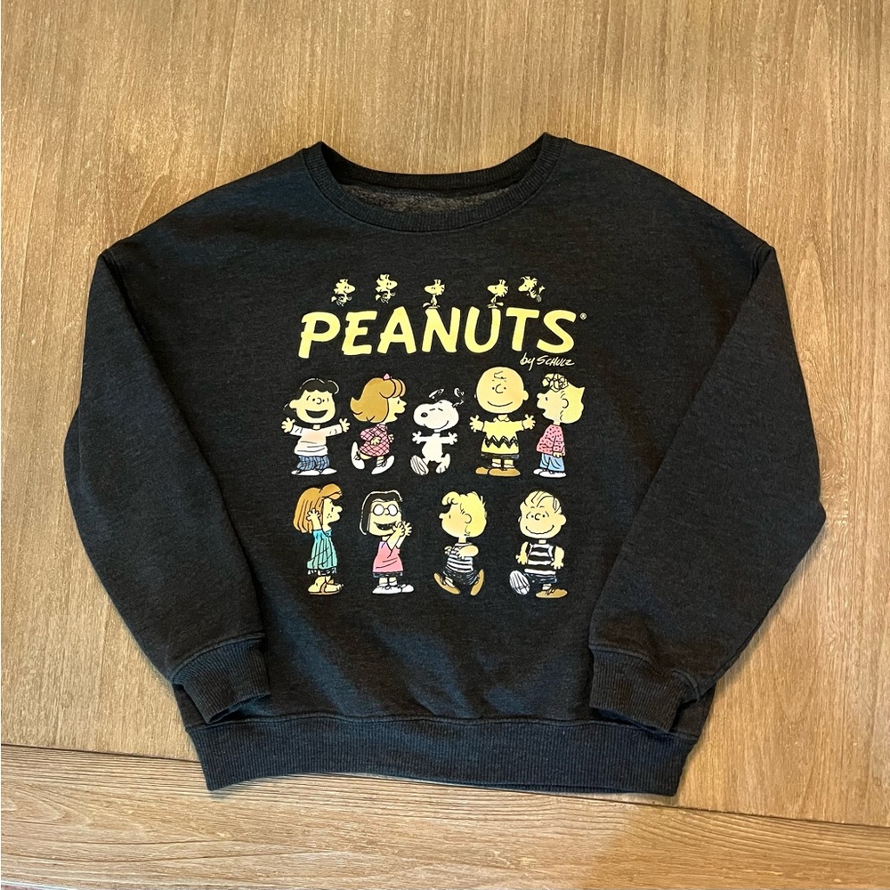 Peanuts gang/charcoal gray sweatshirt-size adult small.